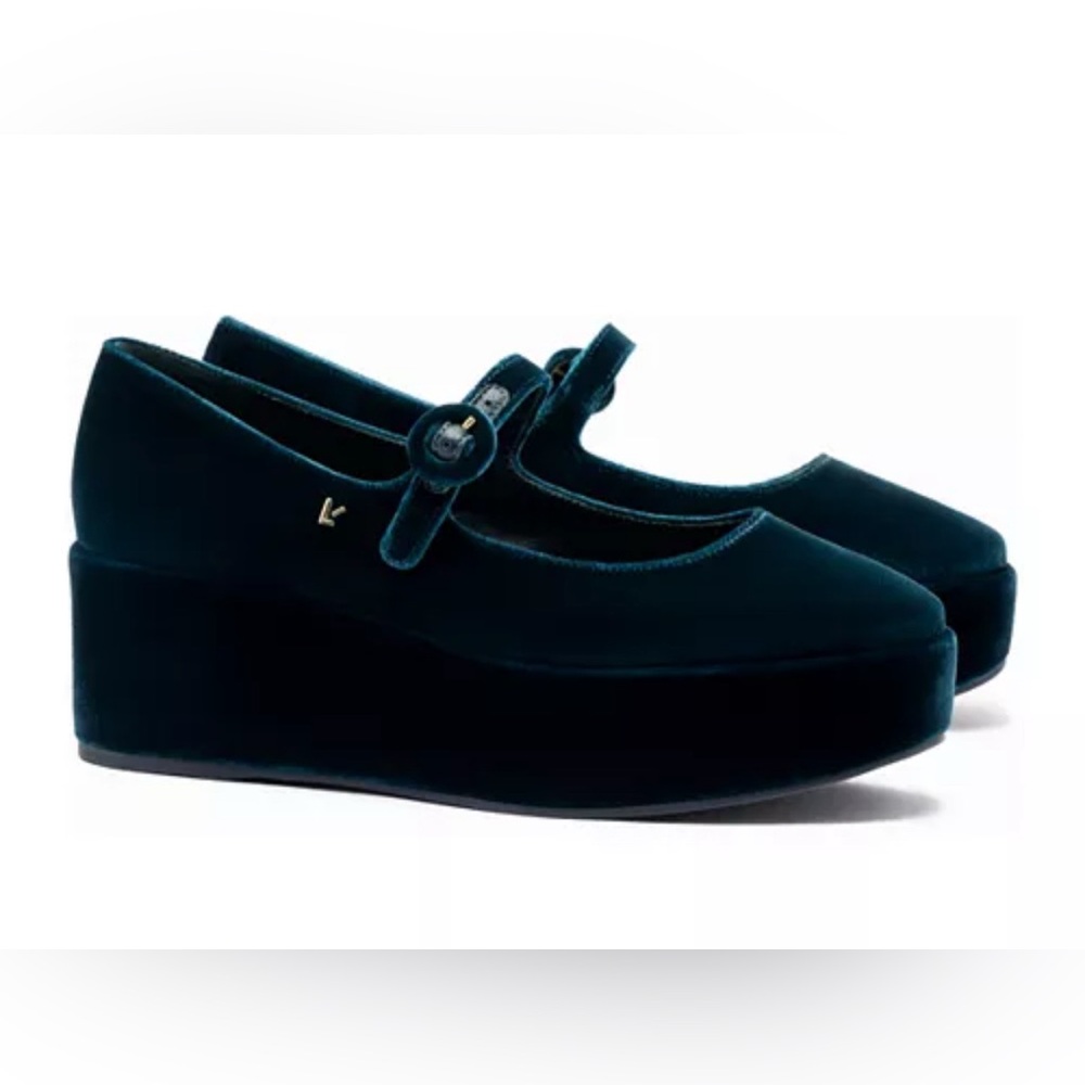 Larroude Blair Flatform In Deepsea Velvet - Picture 3 of 9